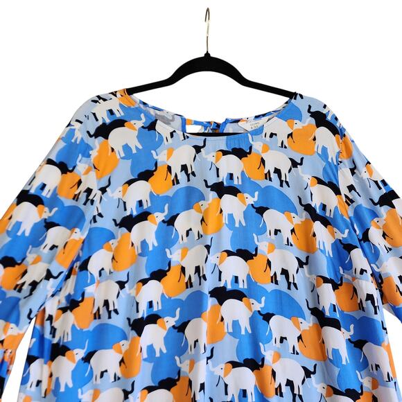Crown & Ivy Womens Peplum Top Size XXL Bell Sleeves Elephant Print Orange Blue - Picture 3 of 10